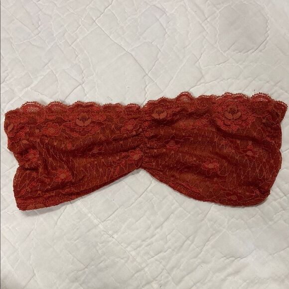 Free People Redish Orange Lace Bandeau with Ruched Detail size Small - Picture 1 of 7